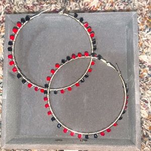 NWOT Red and black crystal hoops